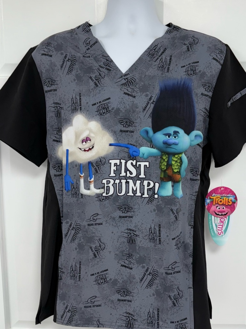 NWT Cherokee Tooniforms Trolls Fist Bump Men’s S Dreamworks Scrubs Uniform RN